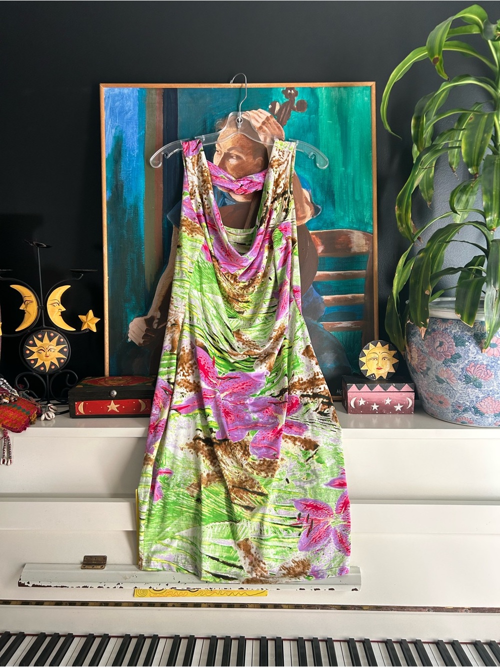 Tango Mango Tropical Floral Cowl Neck Sleeveless Dress Women’s Large Resort Boho